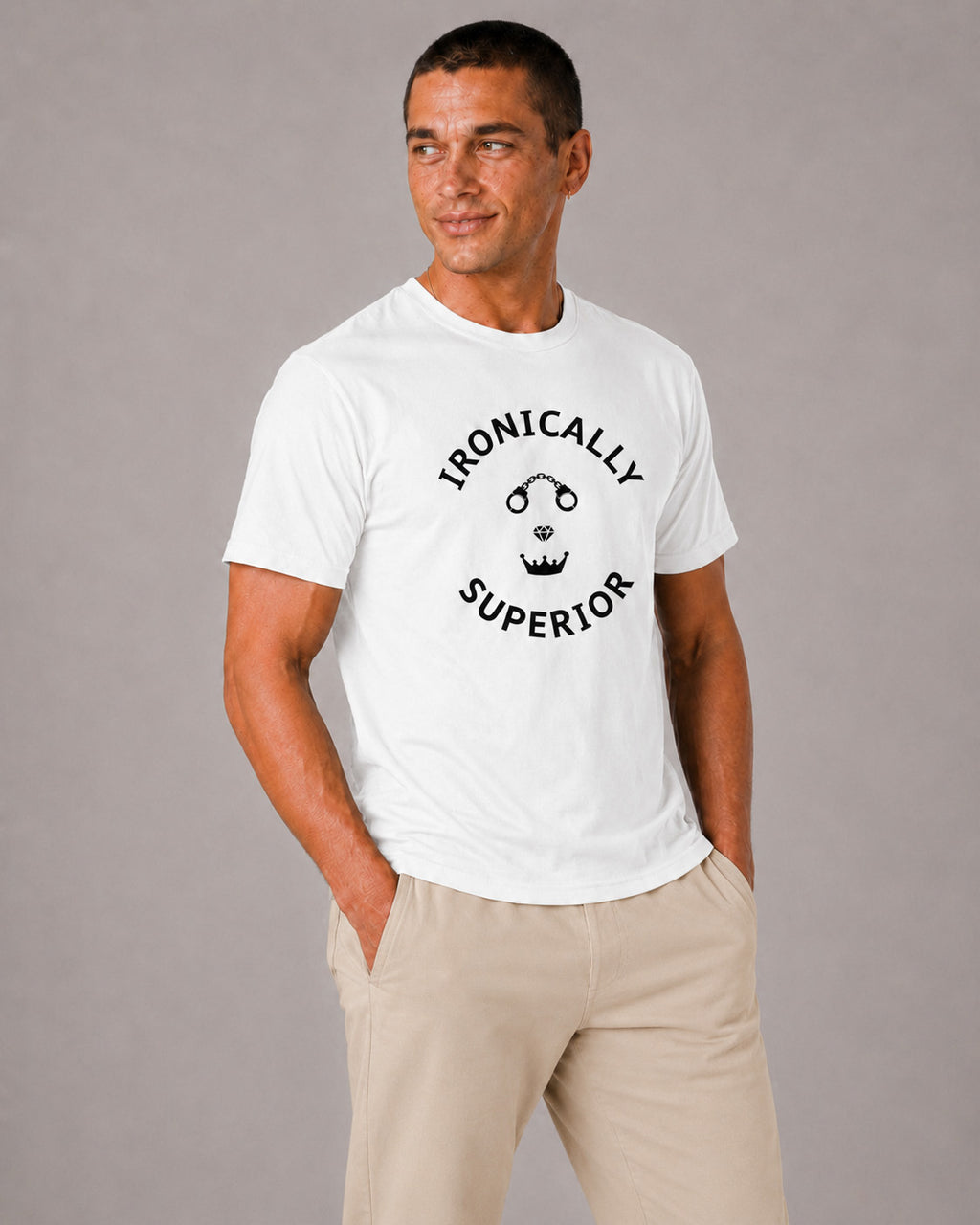 Ironically Superior White Edition — Minimalist Statement Graphic T-Shirt